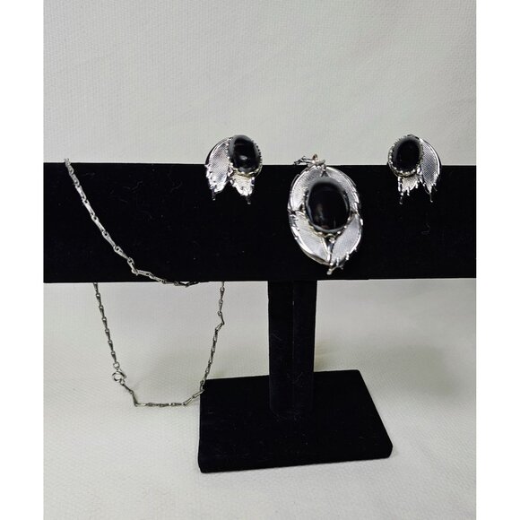 Park Lane Faux Onyx Cabochon Pendant Necklace and Earring Set, Vintage - Picture 3 of 7